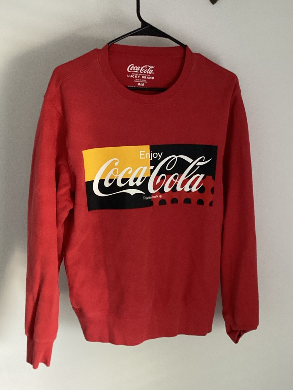 Lucky Brand Red Coca-Cola Crewneck with Yellow & Black Logo
